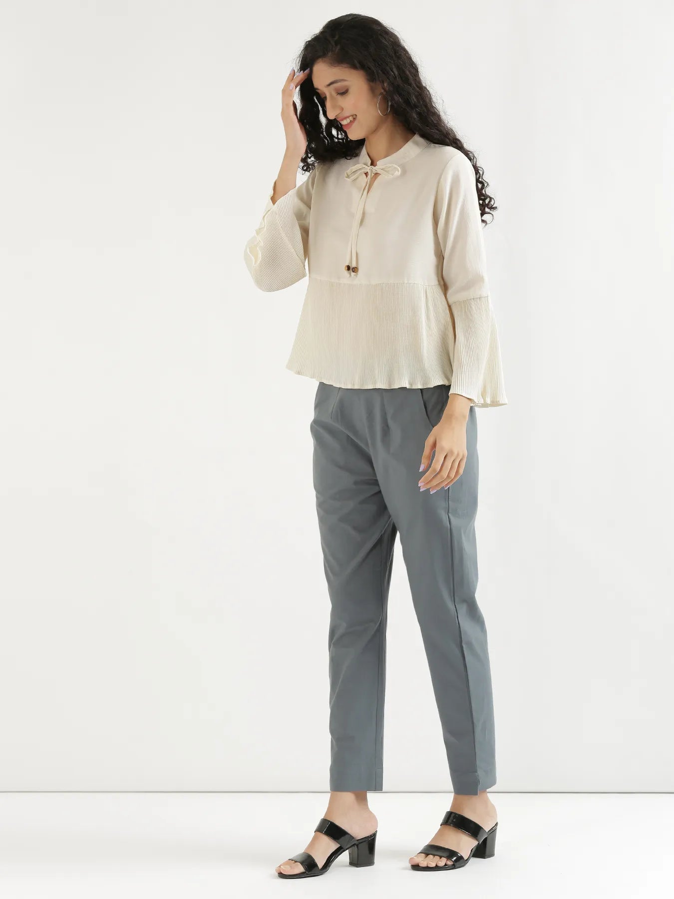 Women Cement Grey Cotton Pant