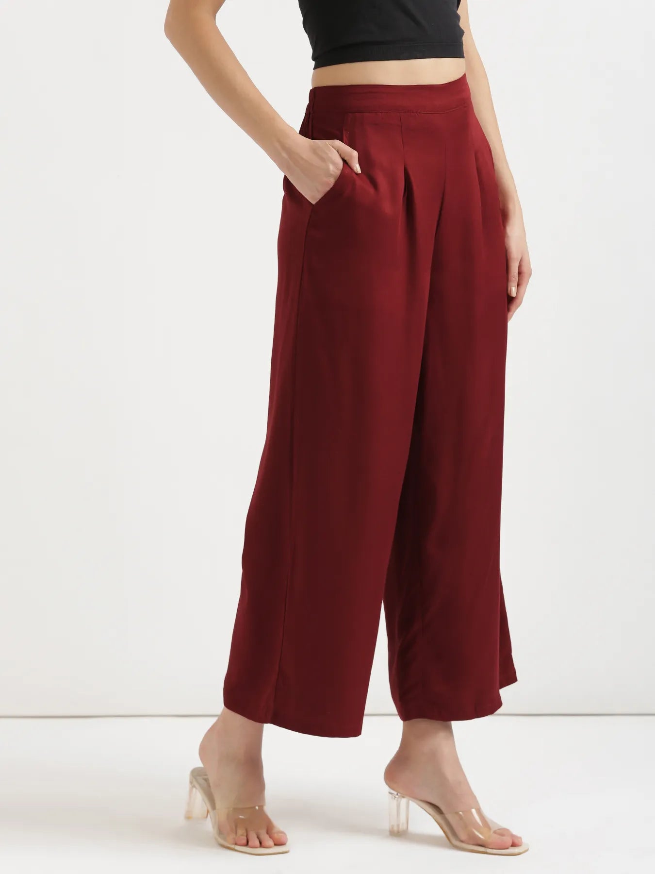 Women Maroon Viscose Palazzo Pant