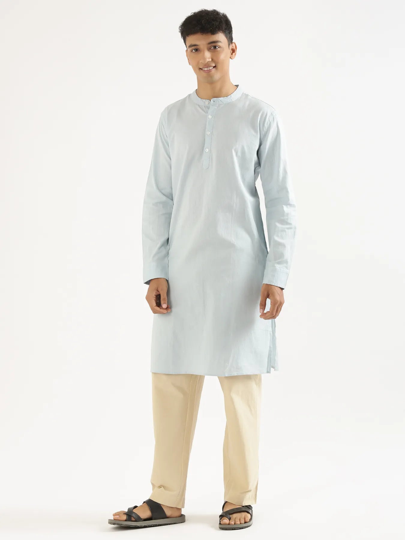 Men Sky Blue Airy Linen Long Kurta