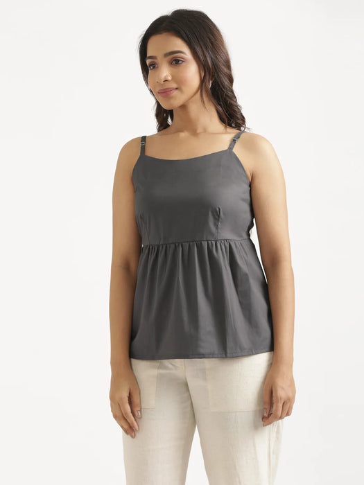 Women Dark Grey Better Cotton Peplum Top