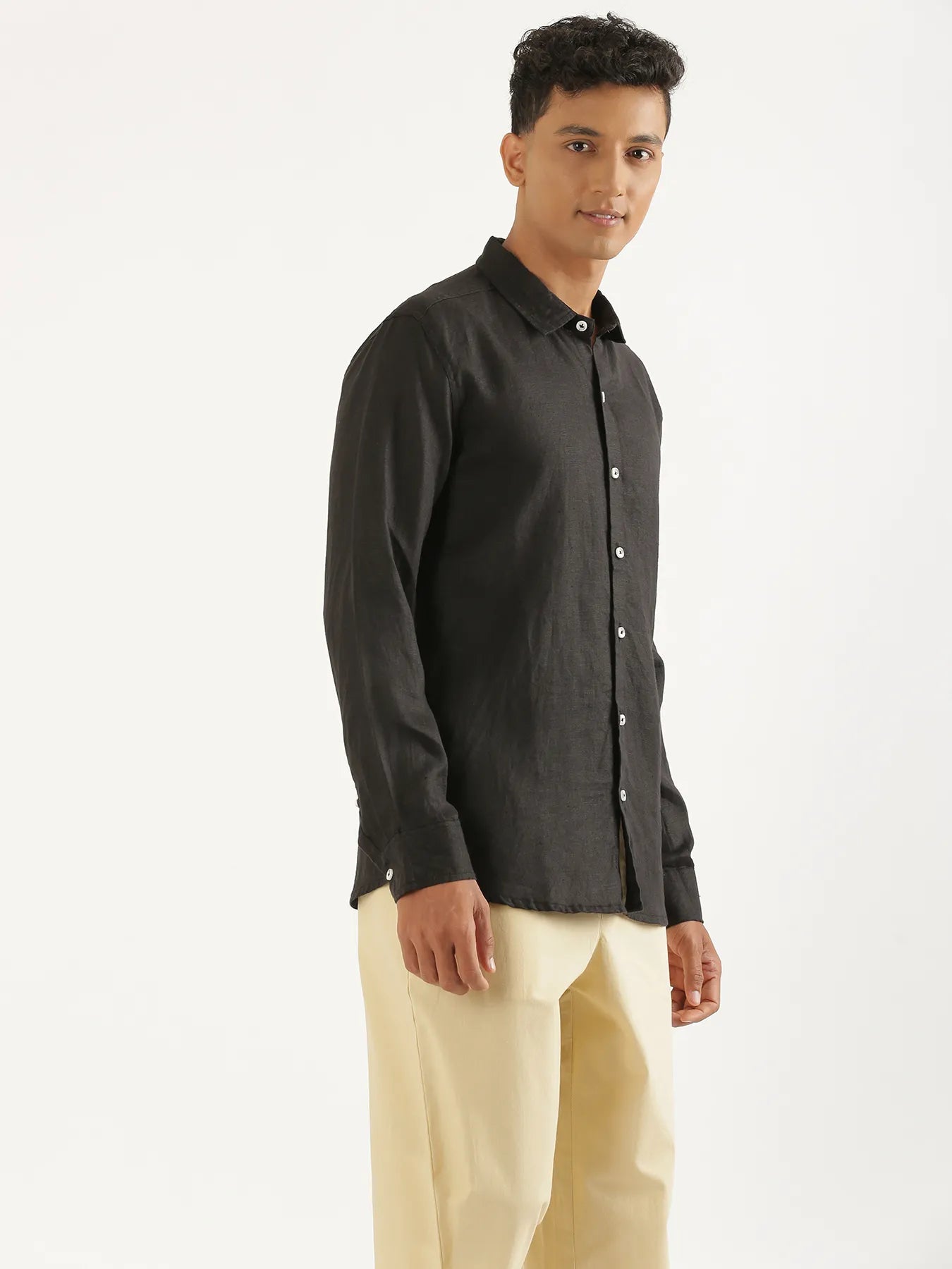 Men Black Pure Linen Full Sleeve Shirt