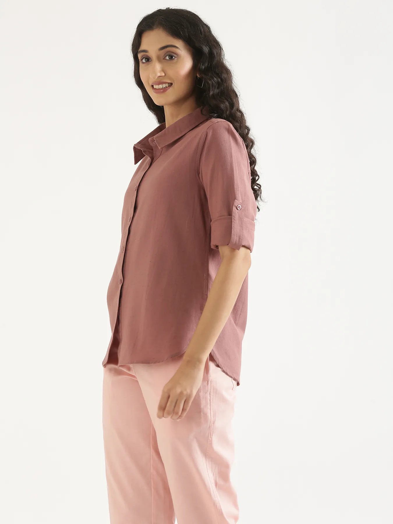 Women Rose Taupe Airy-Linen Shirt