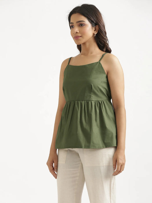 Women Forest Green Better Cotton Peplum Top