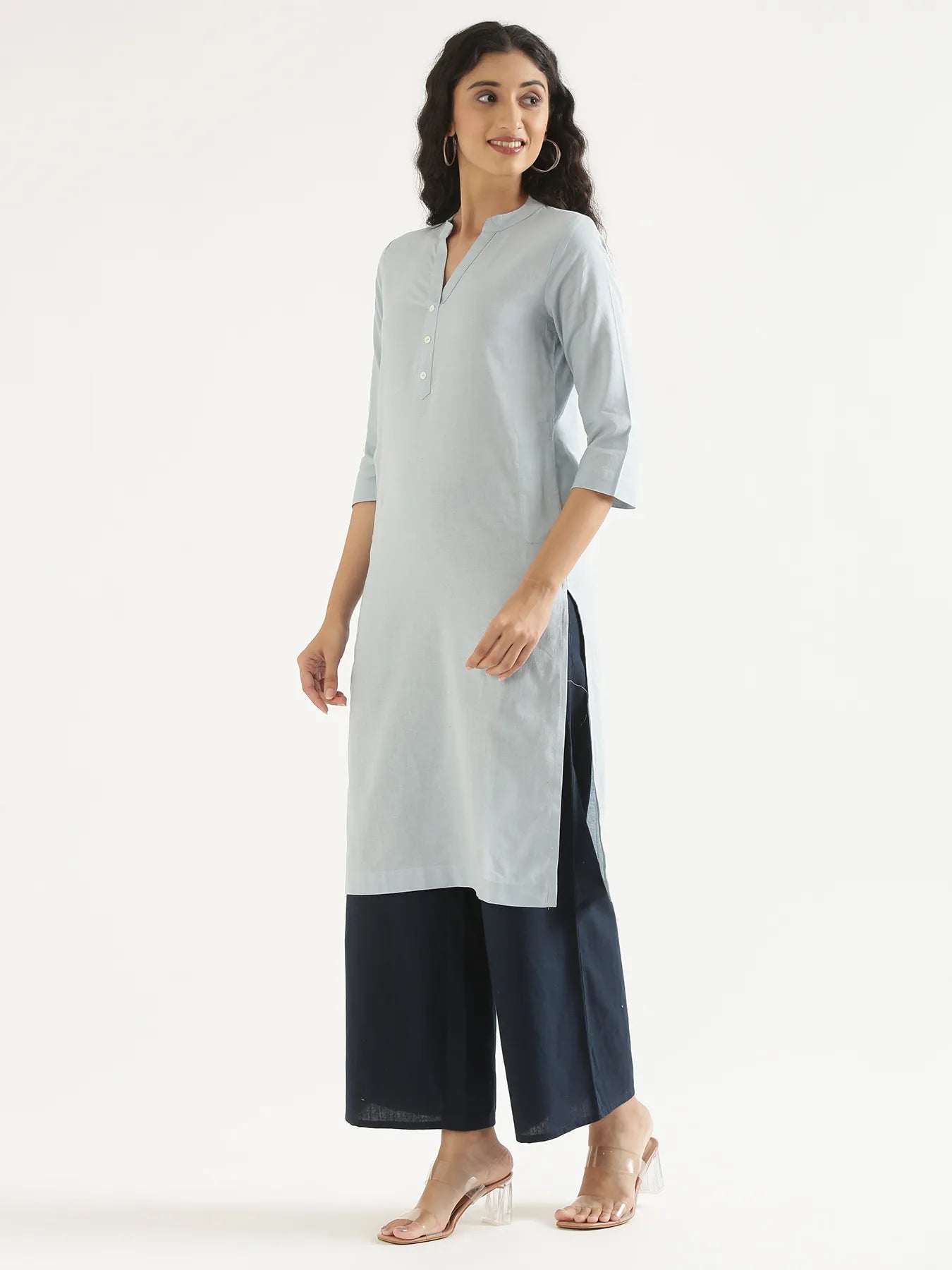 Women Sky Blue Airy Linen Long Kurta