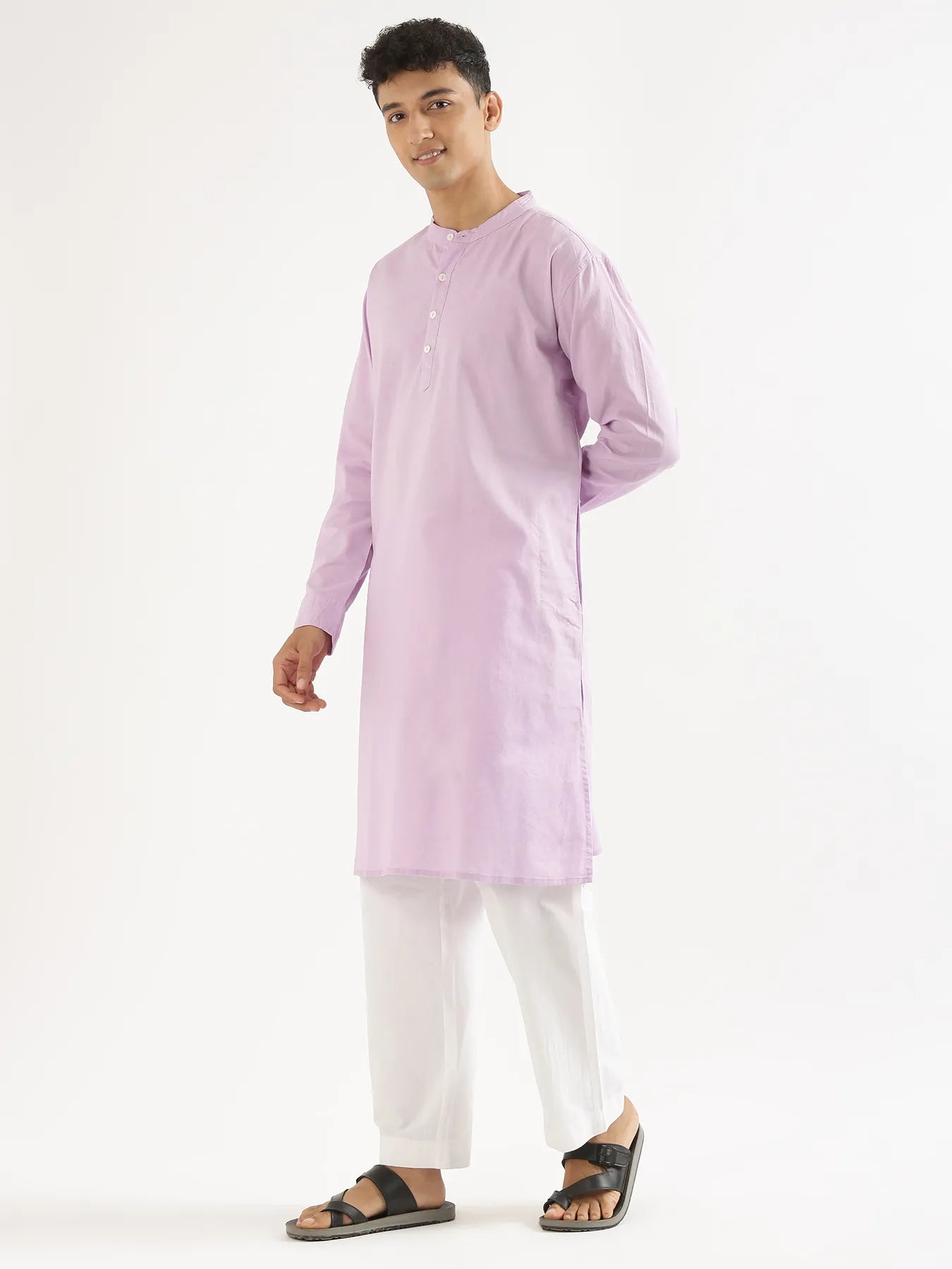 Men Lilac Airy Linen Long Kurta