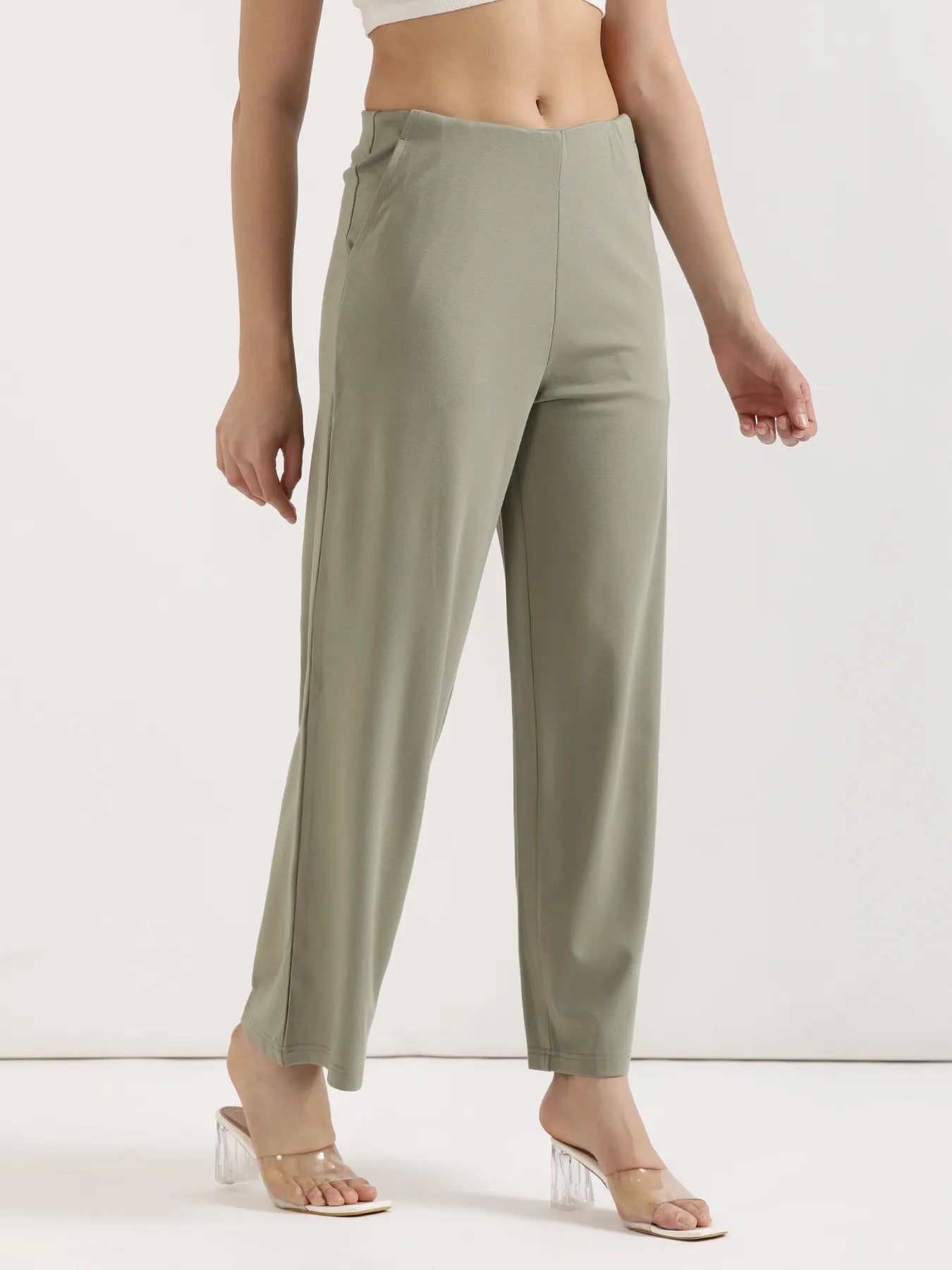 Women Mint Green Wide Leg Pants