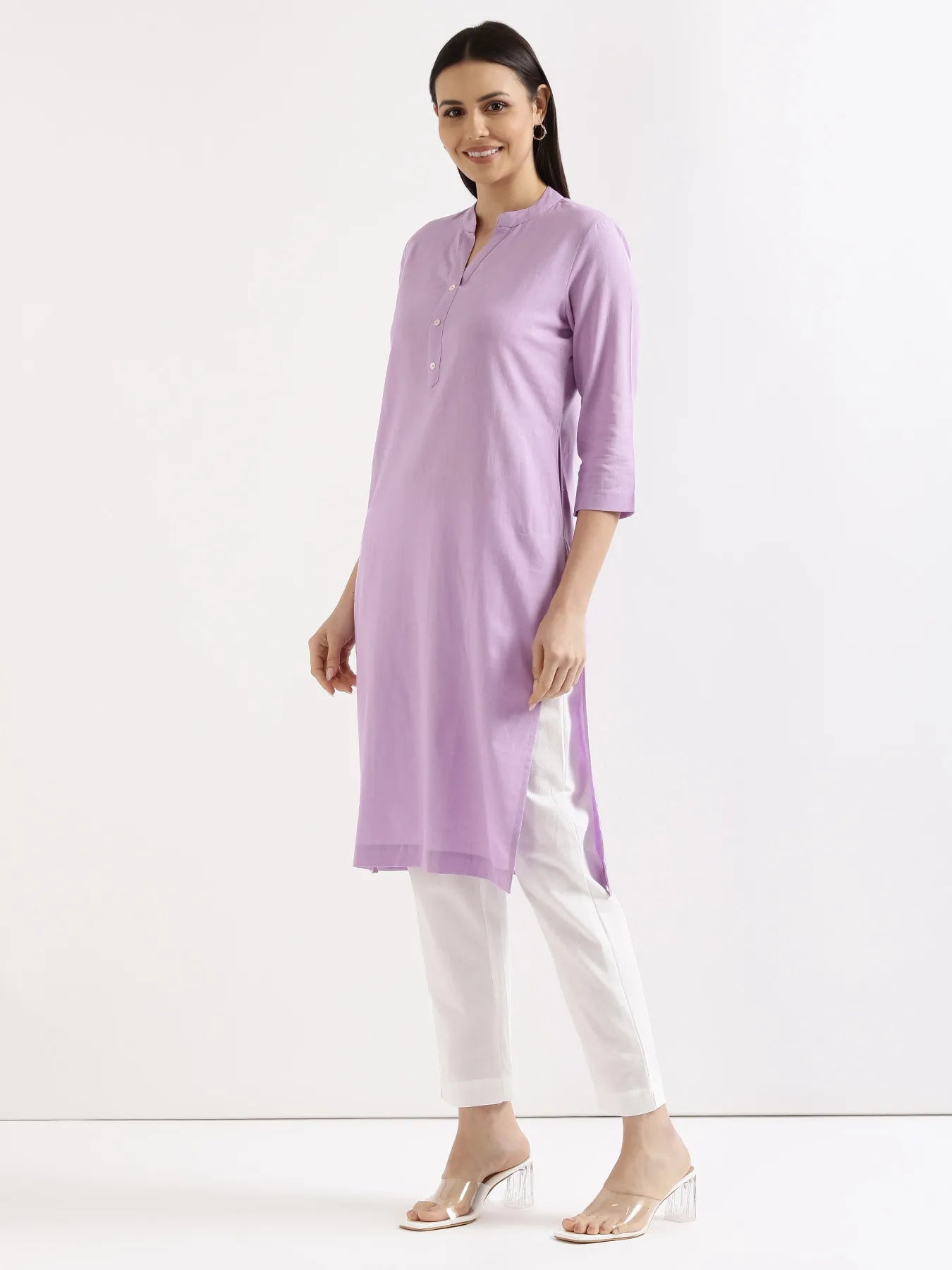 Women Lilac Airy Linen Long Kurta
