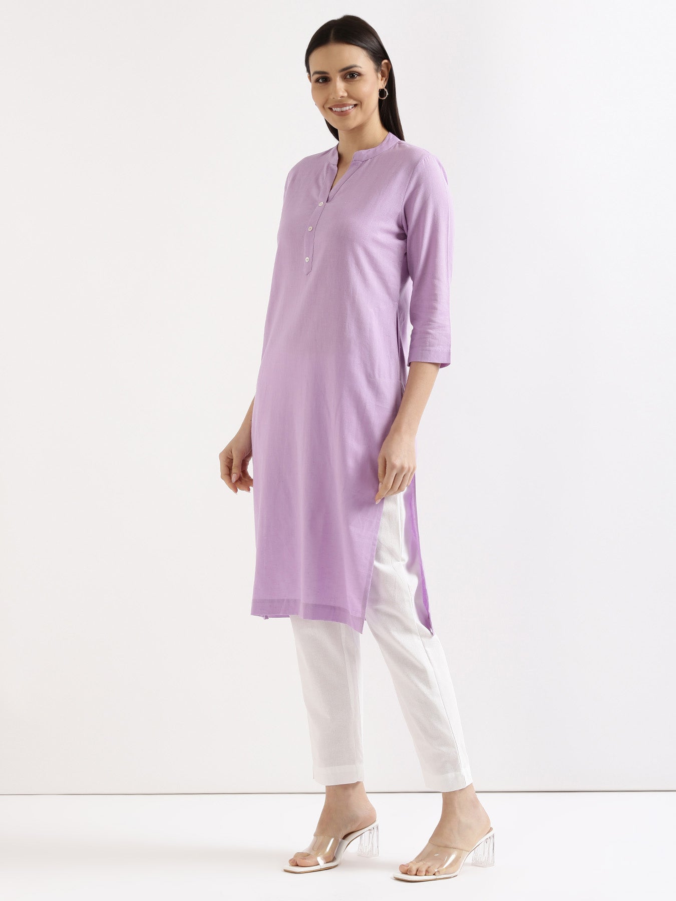 White Cotton Pant with Lilac Long Kurta