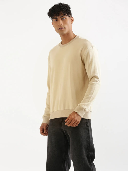 Unisex Beige Round Neck Sweatshirt