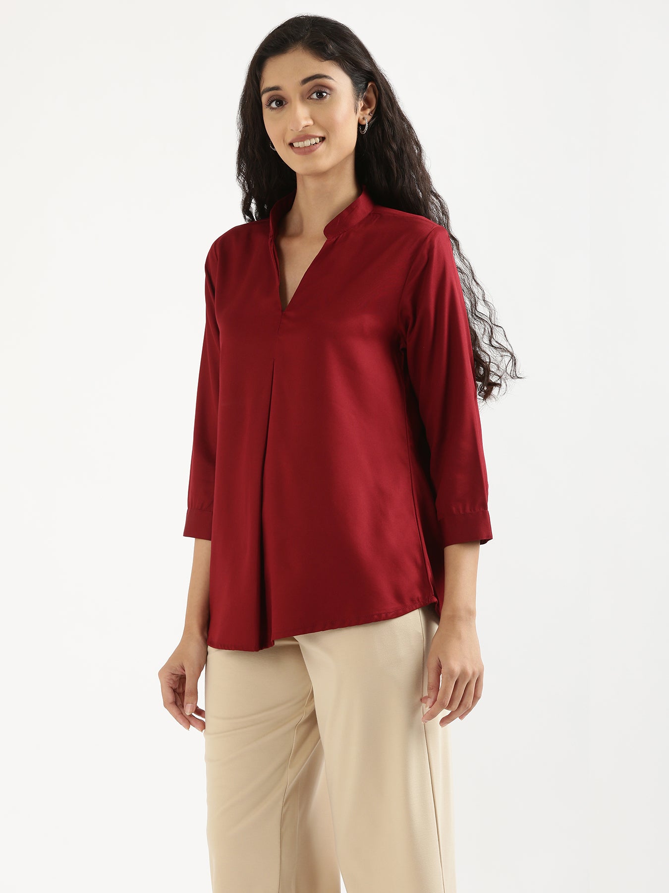 Maroon Viscose Pleated Top