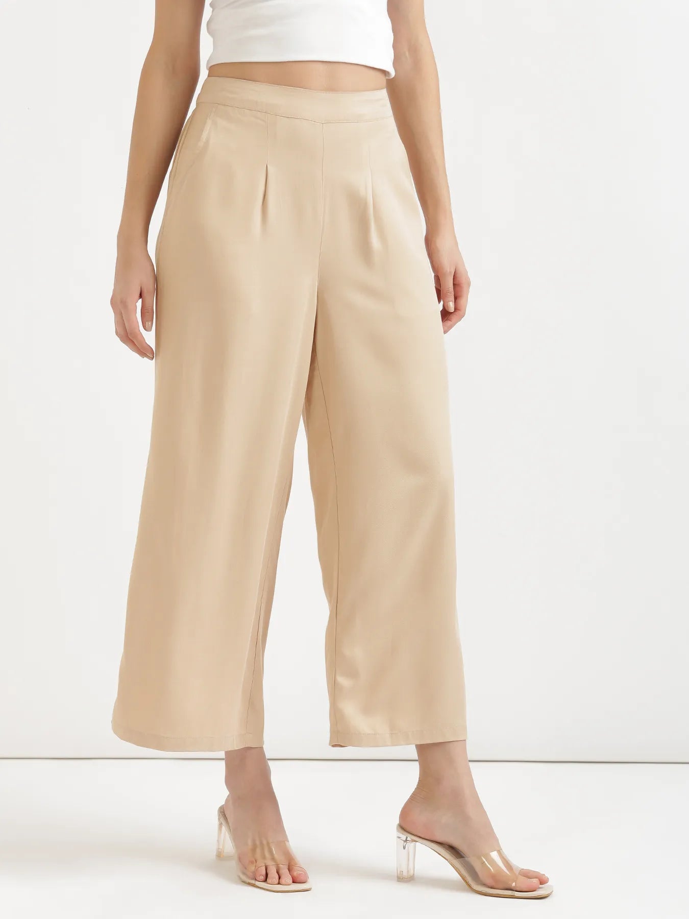 Women Beige Viscose Palazzo Pant