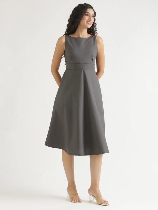Women Dark Grey Better Cotton  Flared Dress