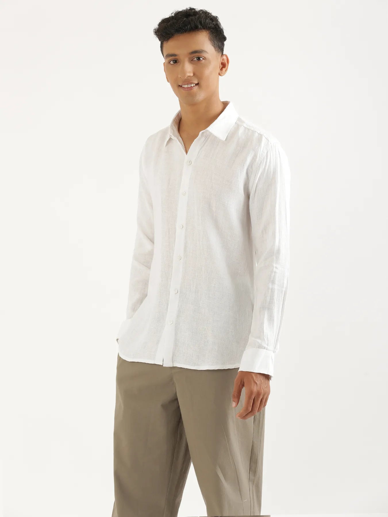 Men White Pure Linen Full Sleeve Shirt