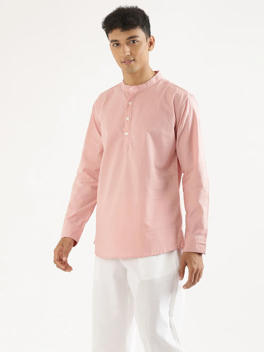 Men Salmon Pink Airy Linen Short Kurta