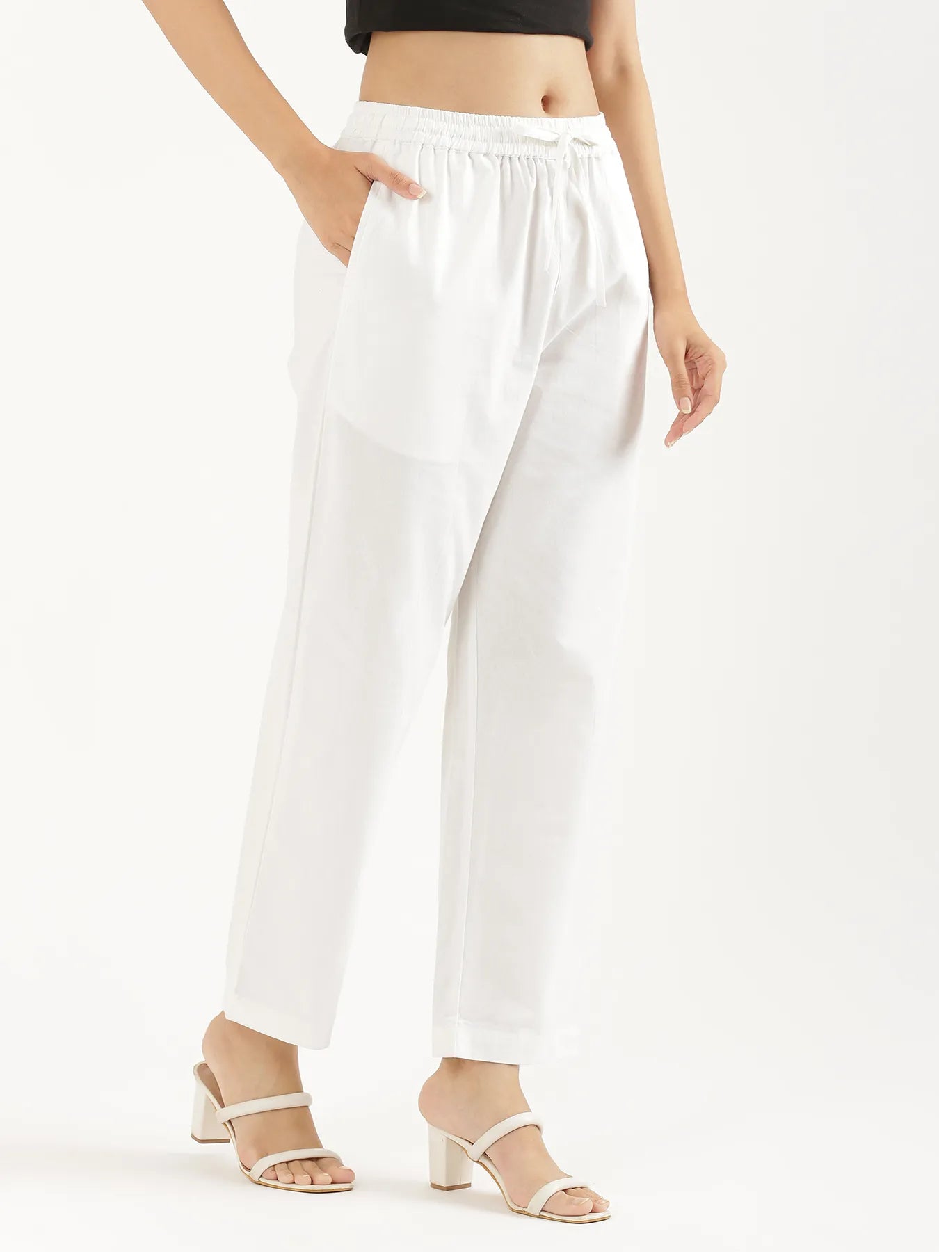 Women White Cotton Straight Pant