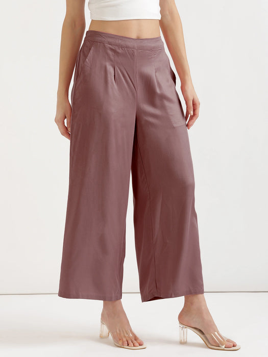 Women Rose Taupe Viscose Palazzo Pant