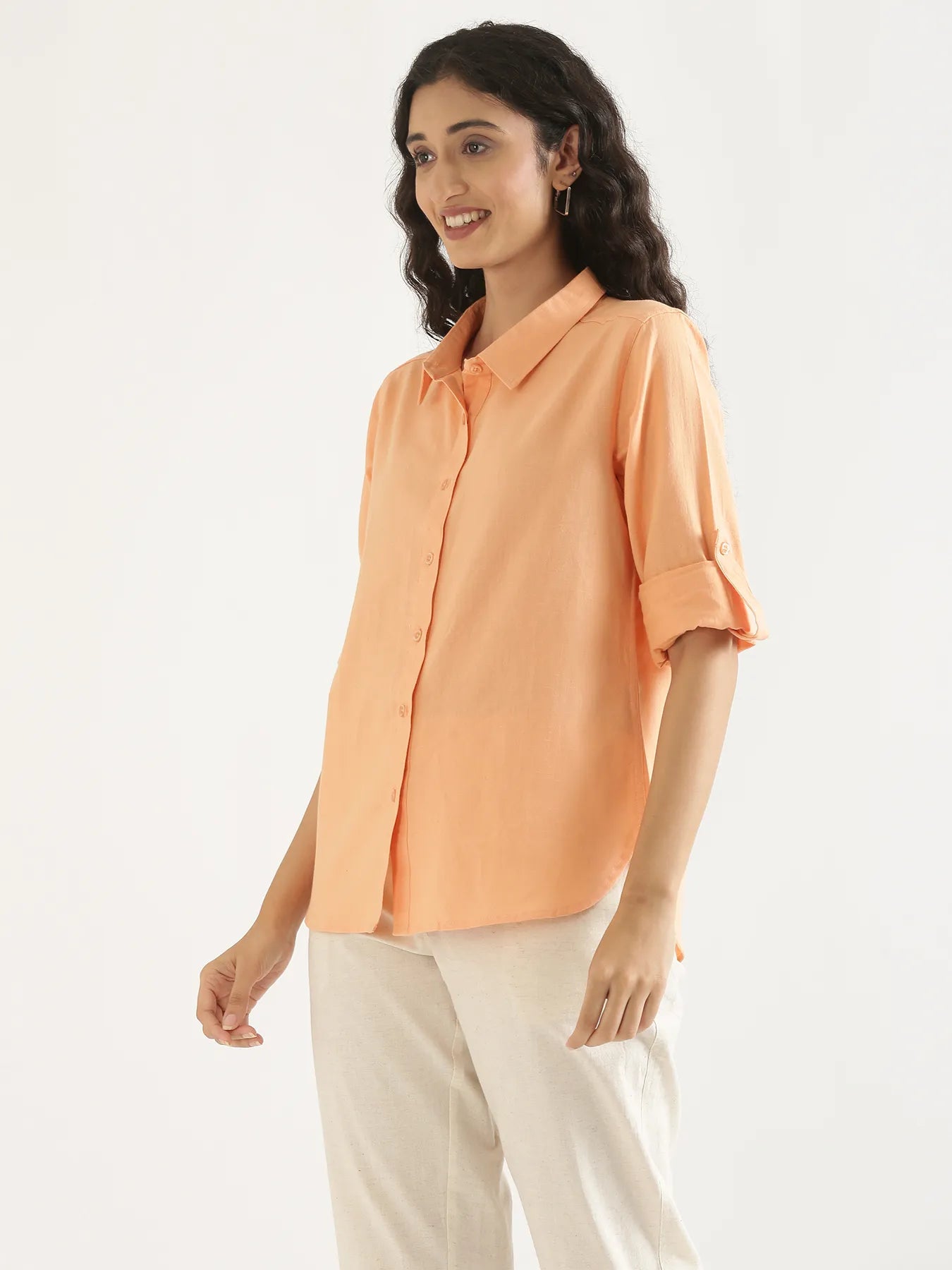 Women Peach Airy-Linen Shirt
