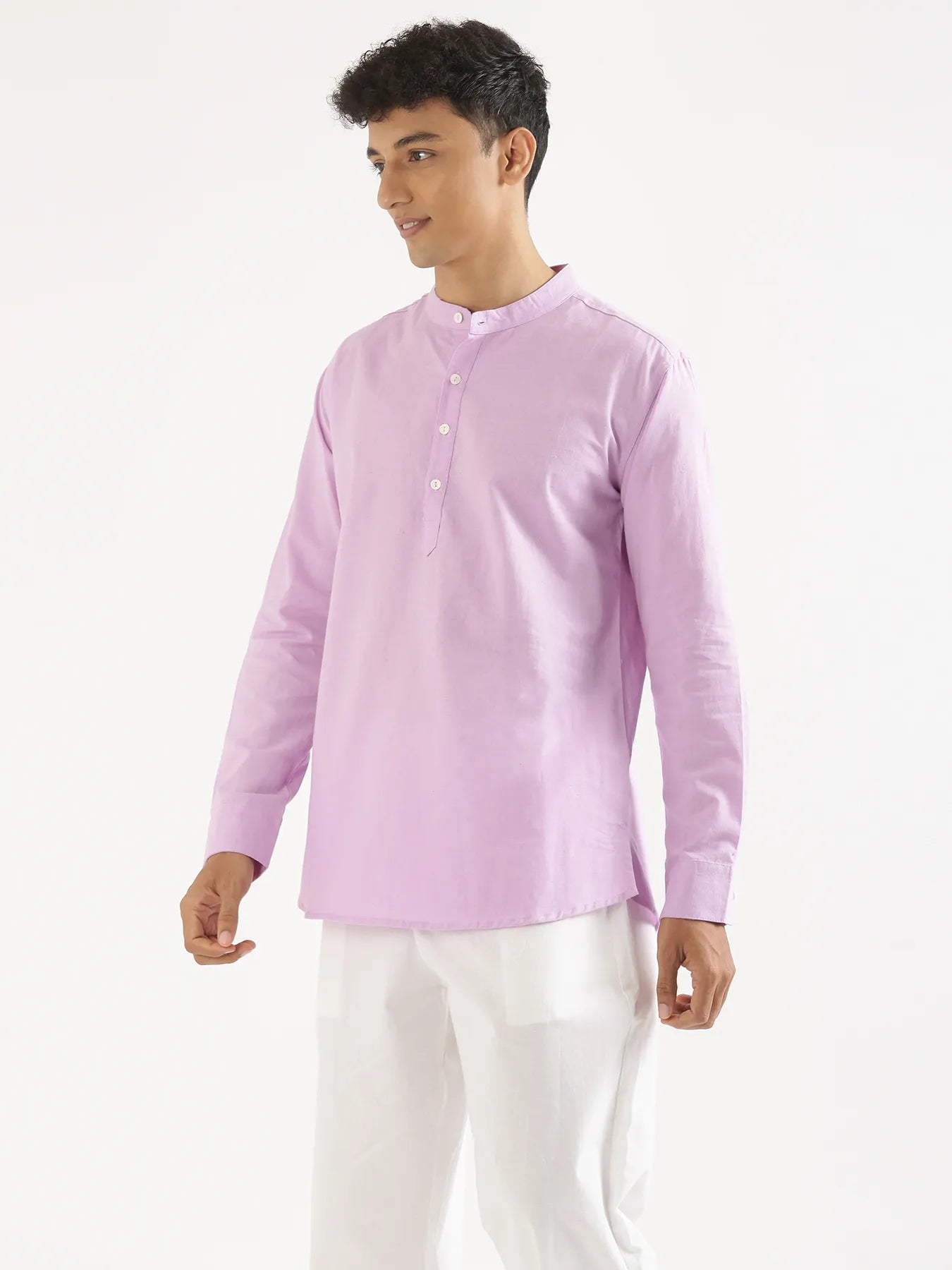Men Lilac Airy Linen Short Kurta