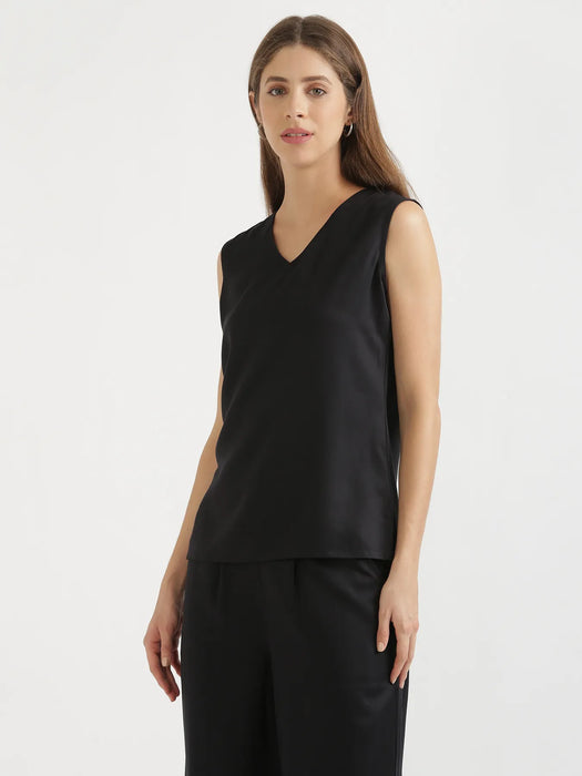Women Black V-Neck Sleeveless Top