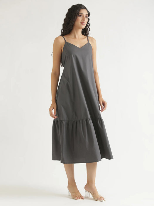 Women Dark Grey Better Cotton Tier Dress