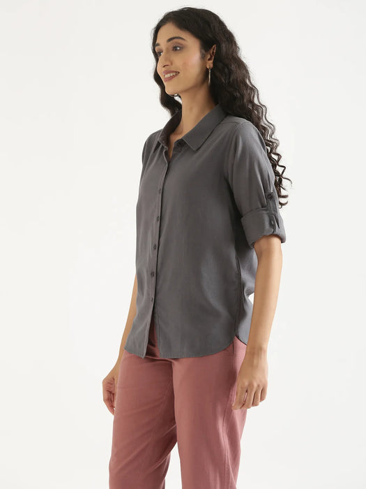Women Slate Grey Airy-Linen Shirt