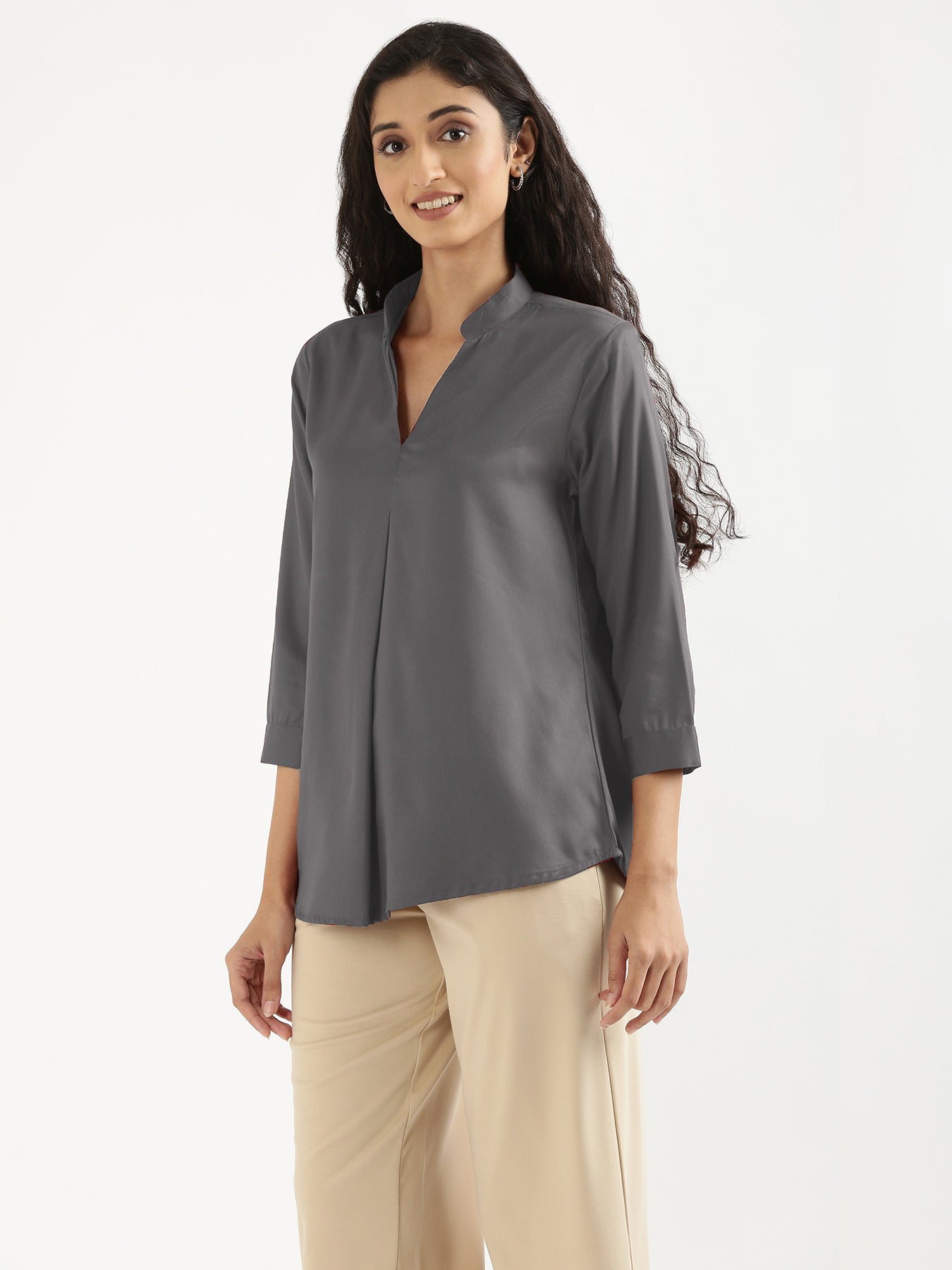 Grey Viscose Pleated Top