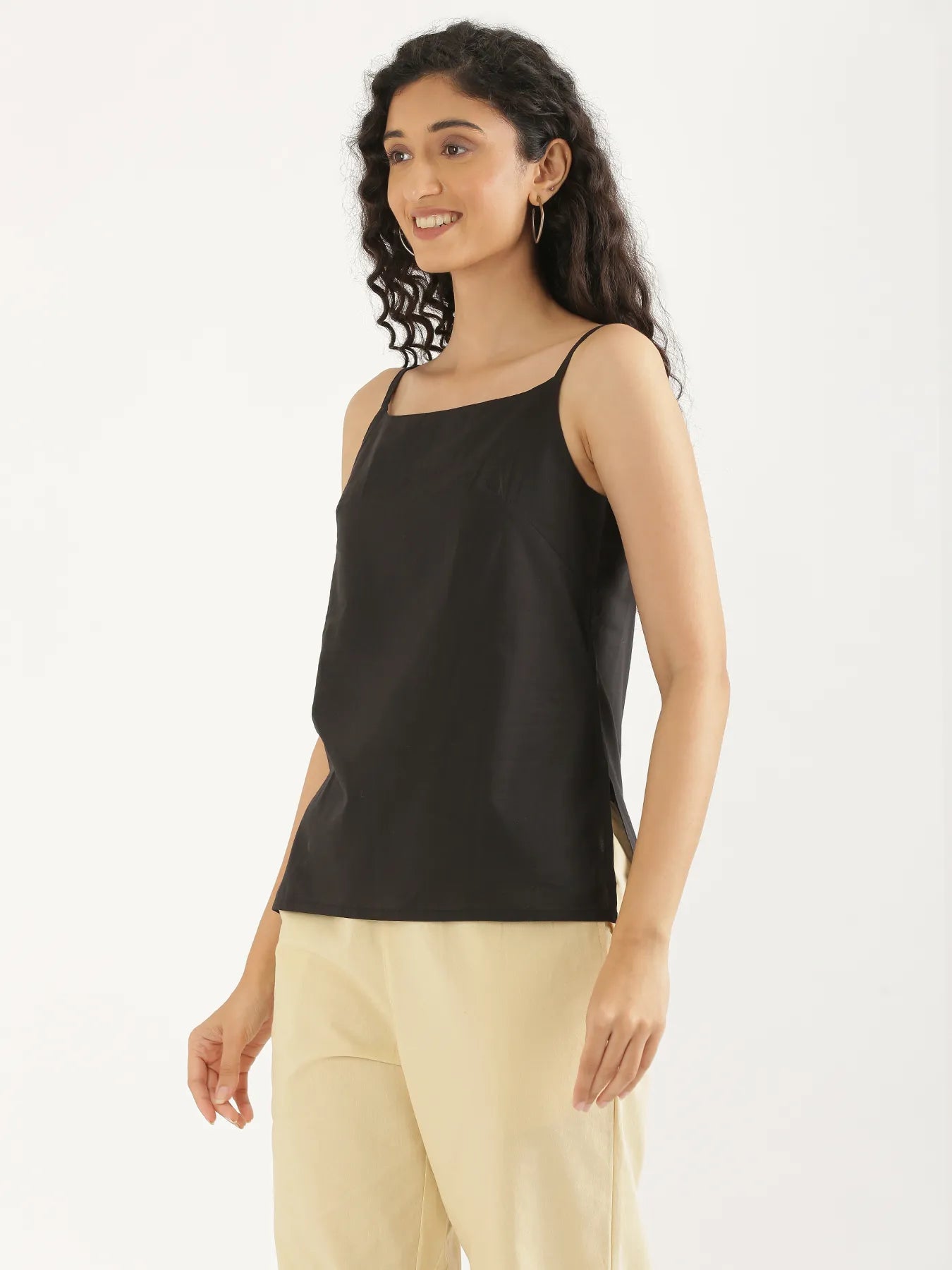 Women Black Cotton Camisole Top
