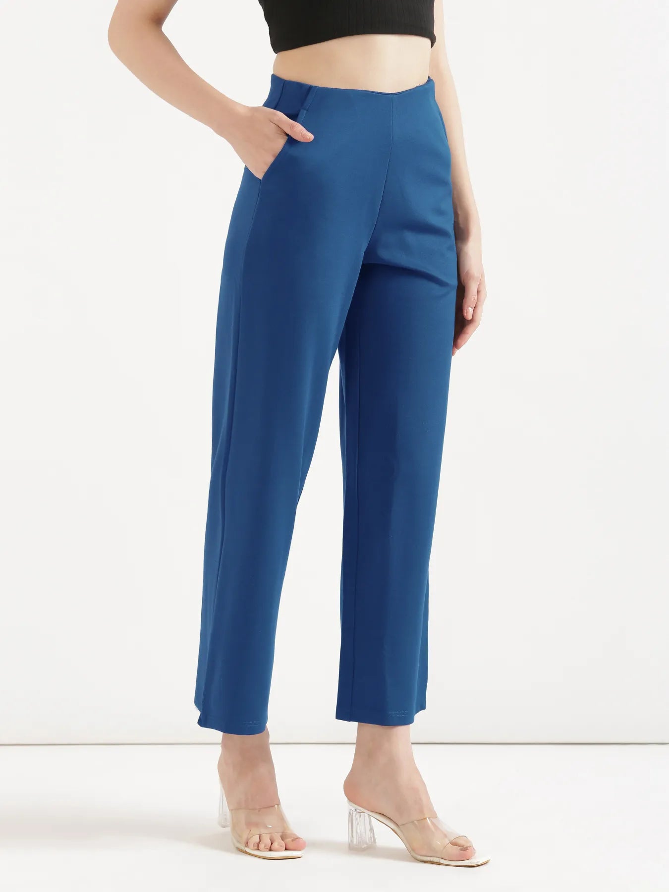 Women Royal Blue Wide Leg Pants