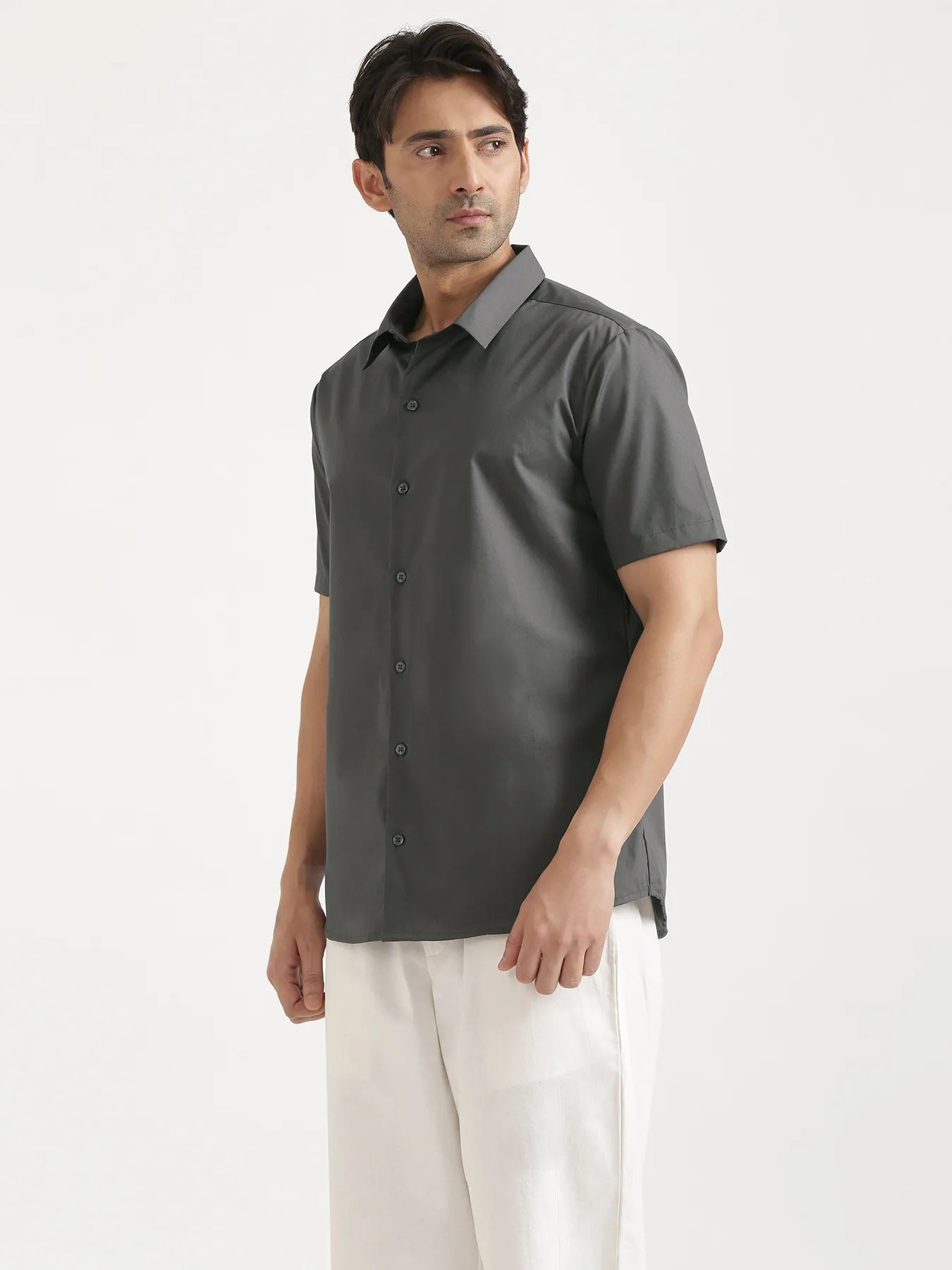Men Dark Grey Better Cotton Short Sleeve Shirt
