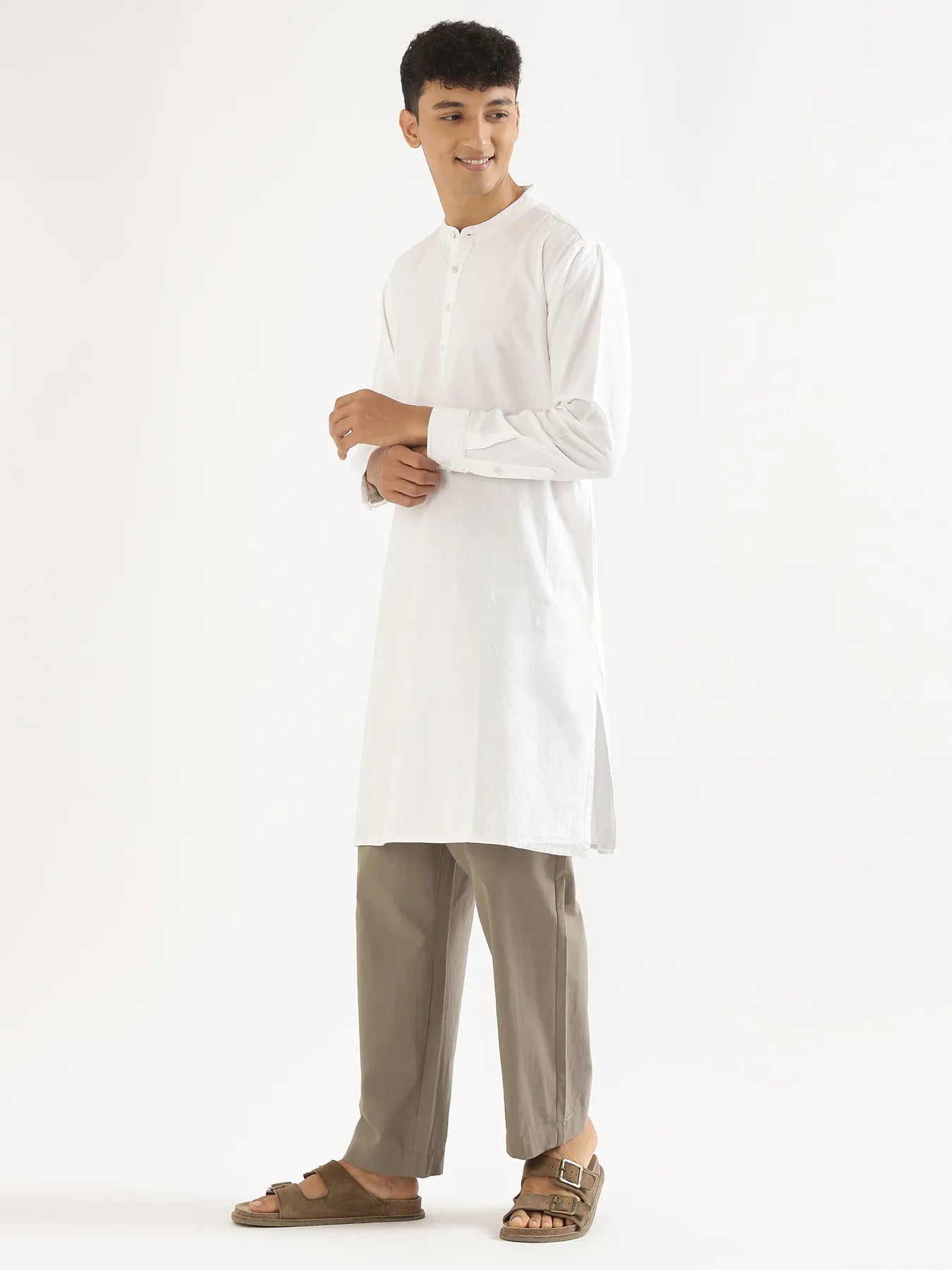 Men White Airy Linen Long Kurta