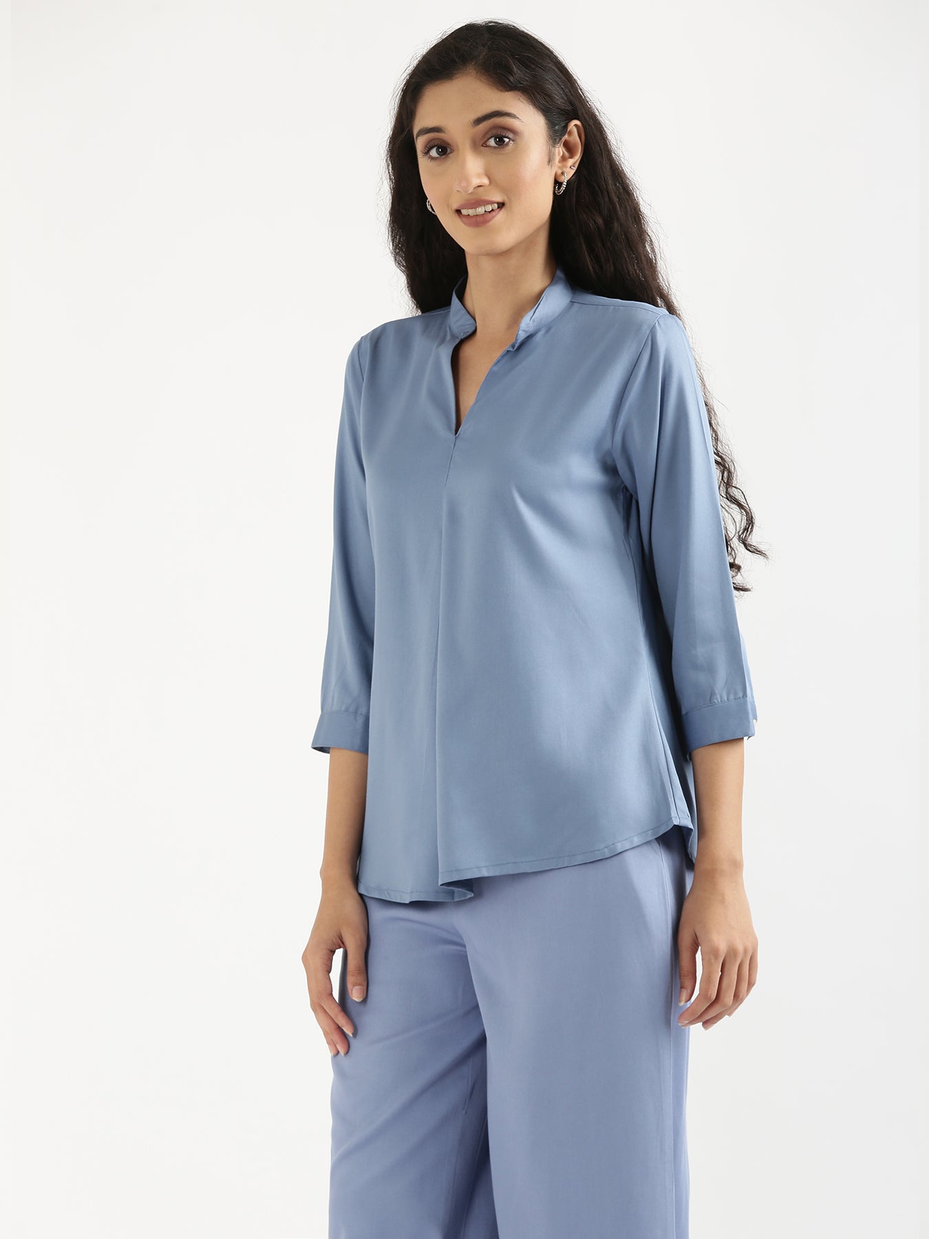 English Blue Viscose Pleated Top