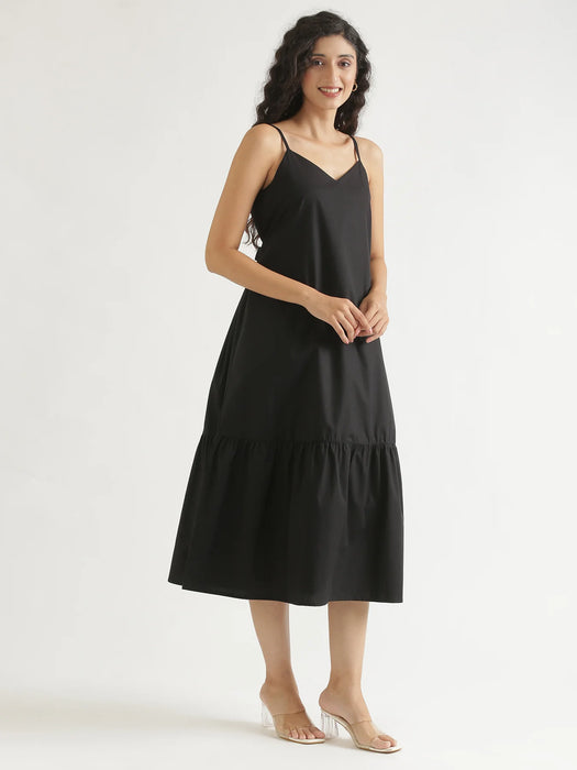 Women Black Better Cotton Tier Dress