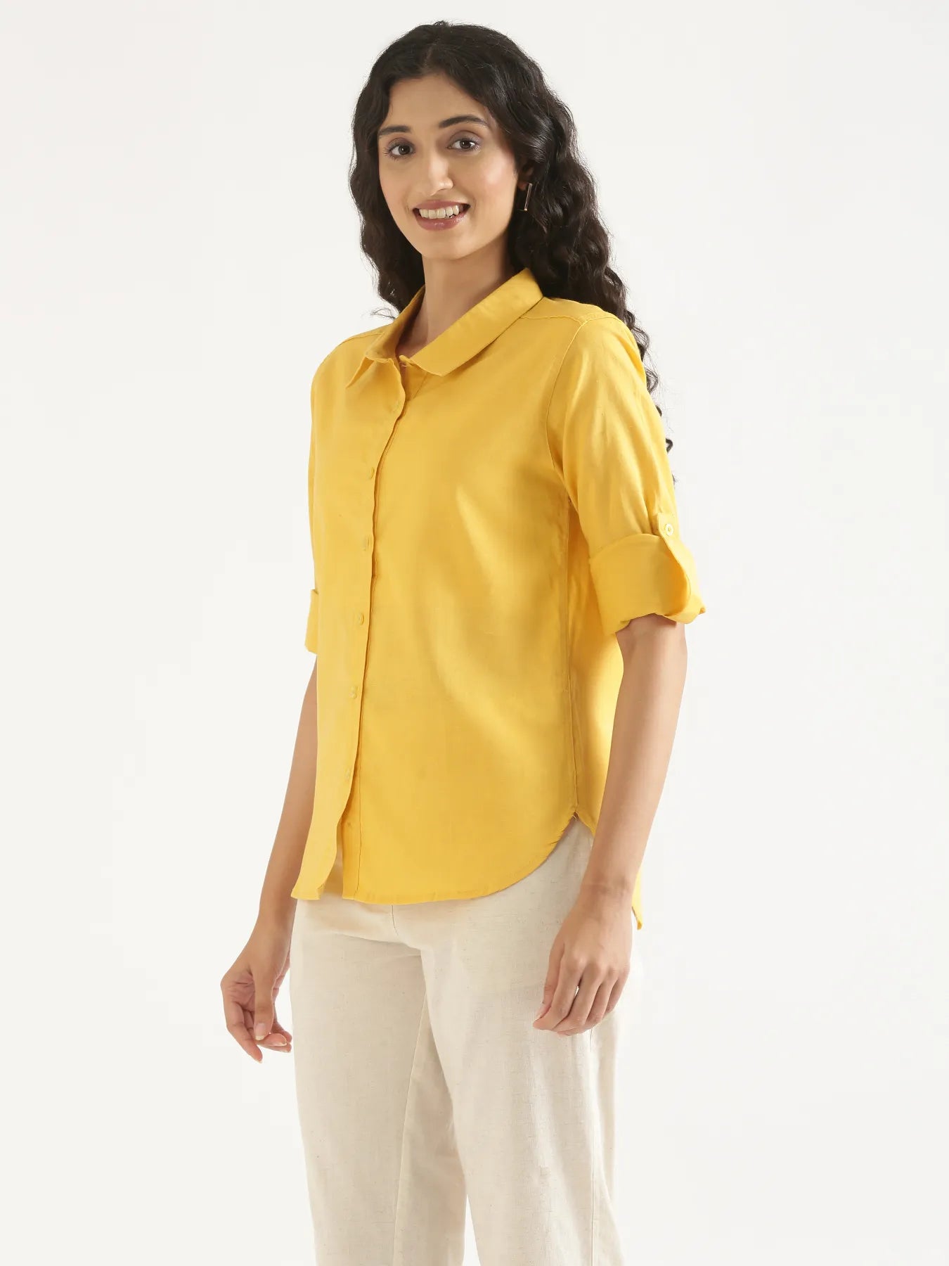 Women Yellow Airy-Linen Shirt