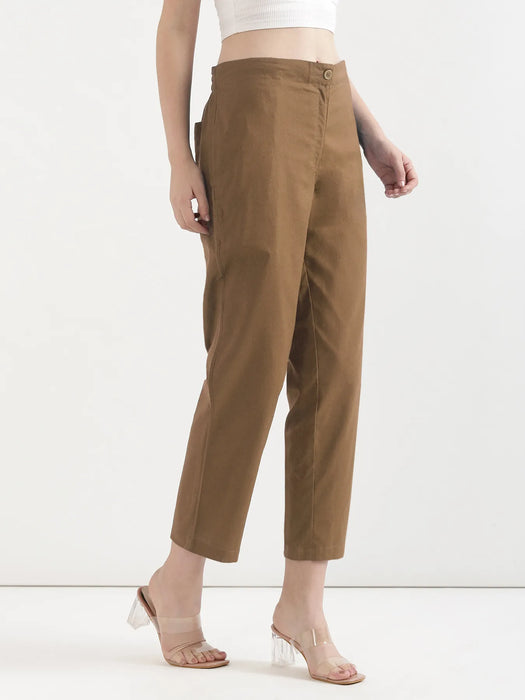 Women Coffee Brown Airy Linen Straight Pants