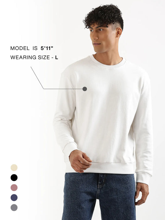 Unisex White Round Neck Sweatshirt