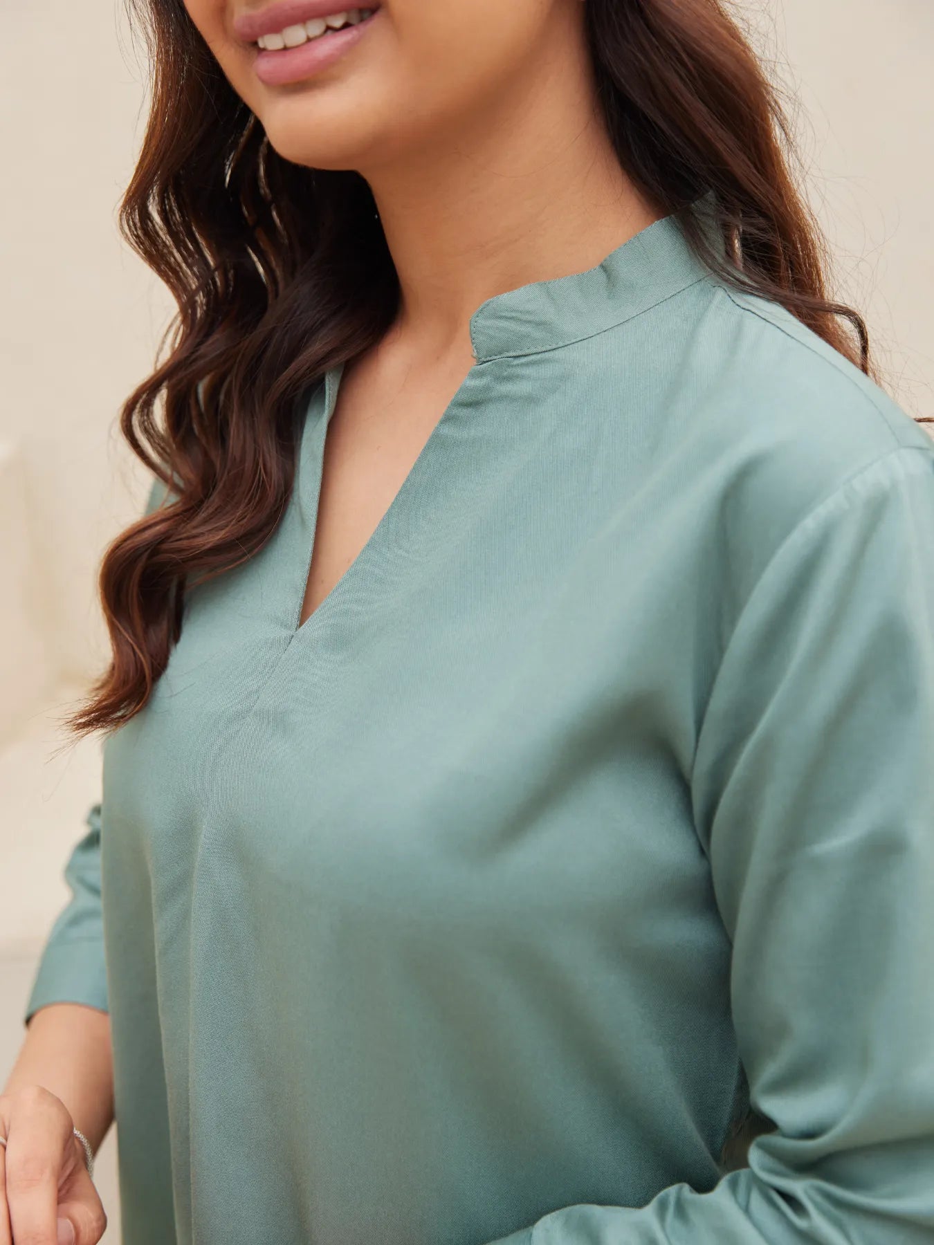 Jade Pleated Top with White Straight Fit Format Pant