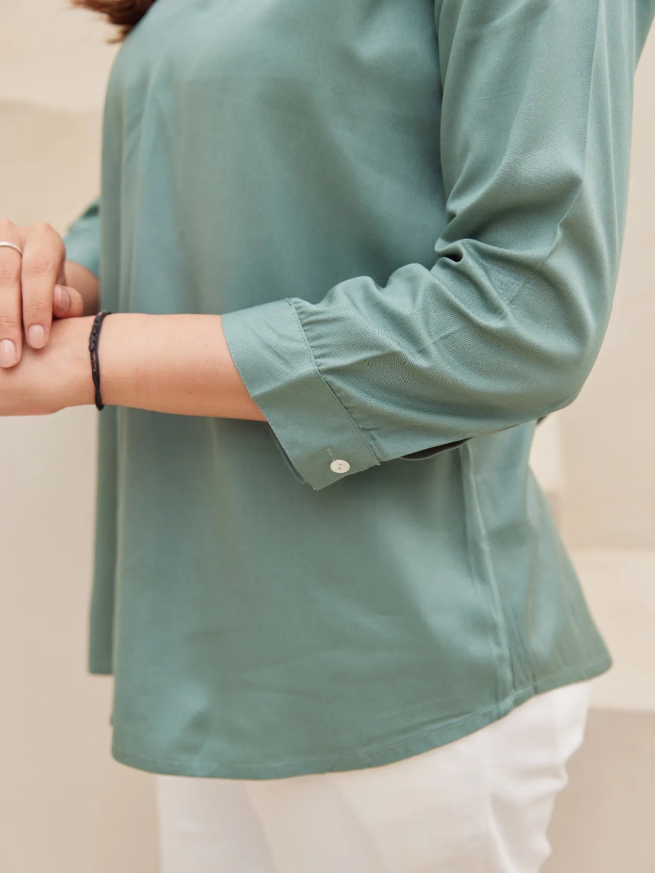 Jade Pleated Top with White Straight Fit Format Pant