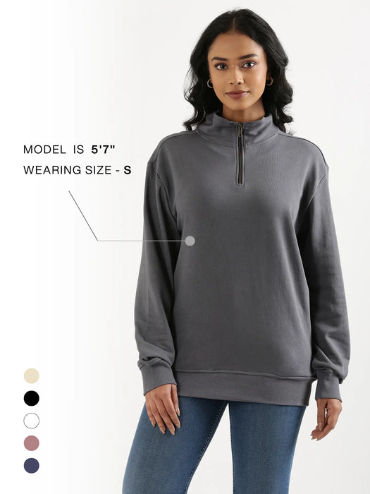 Unisex Grey Zip Neck Sweatshirt