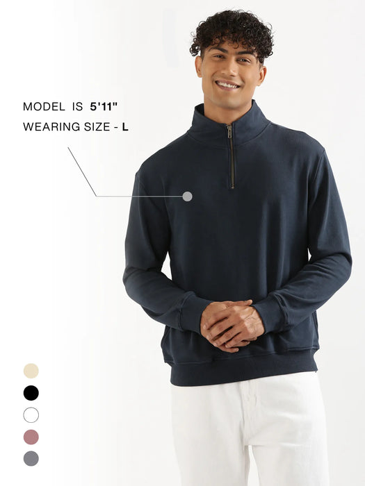 Unisex Navy Blue Zip Neck Sweatshirt