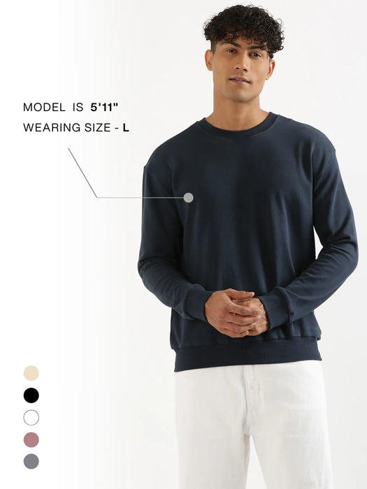 Unisex Navy Blue Round Neck Sweatshirt