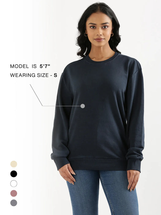 Unisex Navy Blue Round Neck Sweatshirt