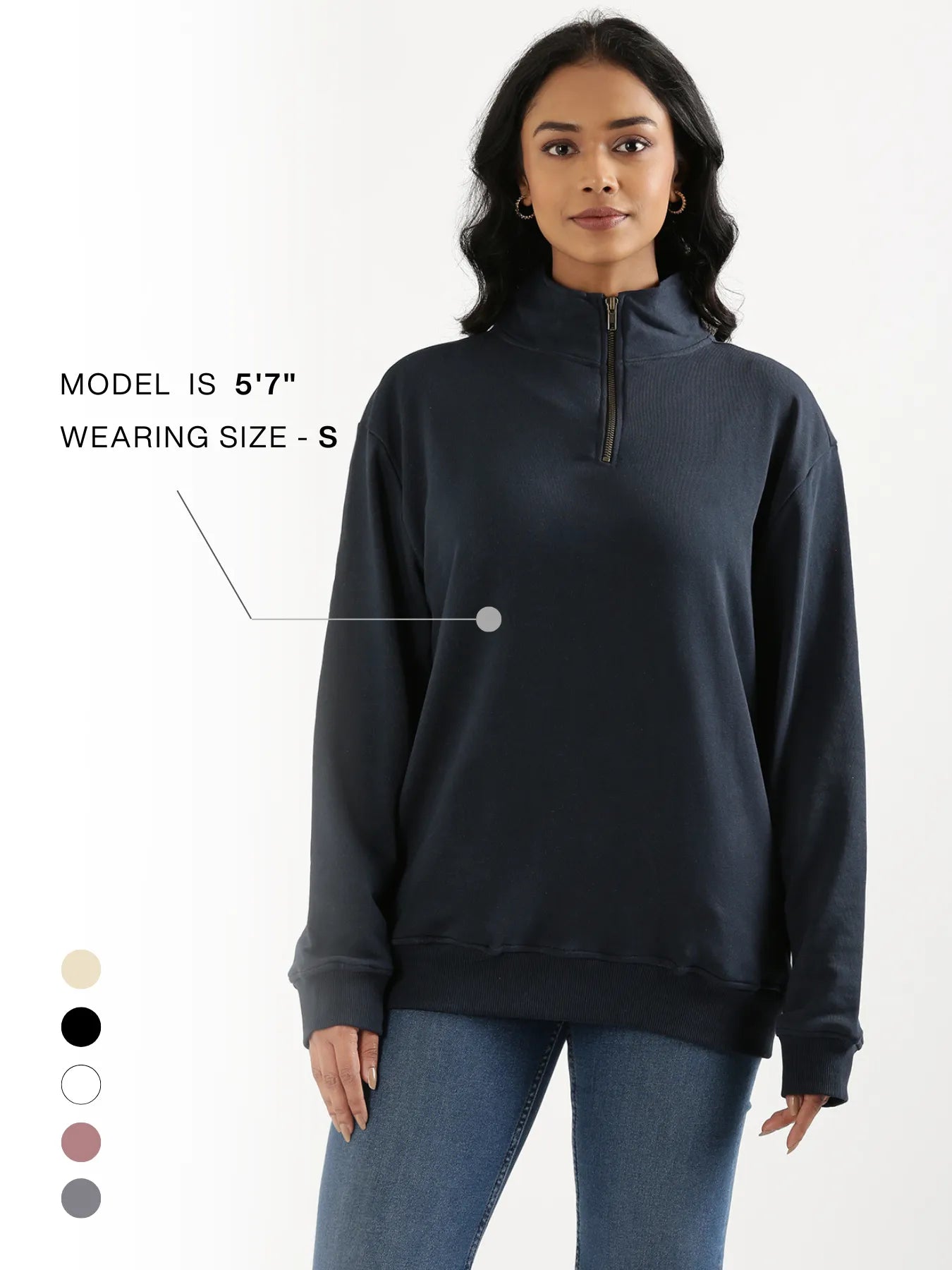 Unisex Navy Blue Zip Neck Sweatshirt