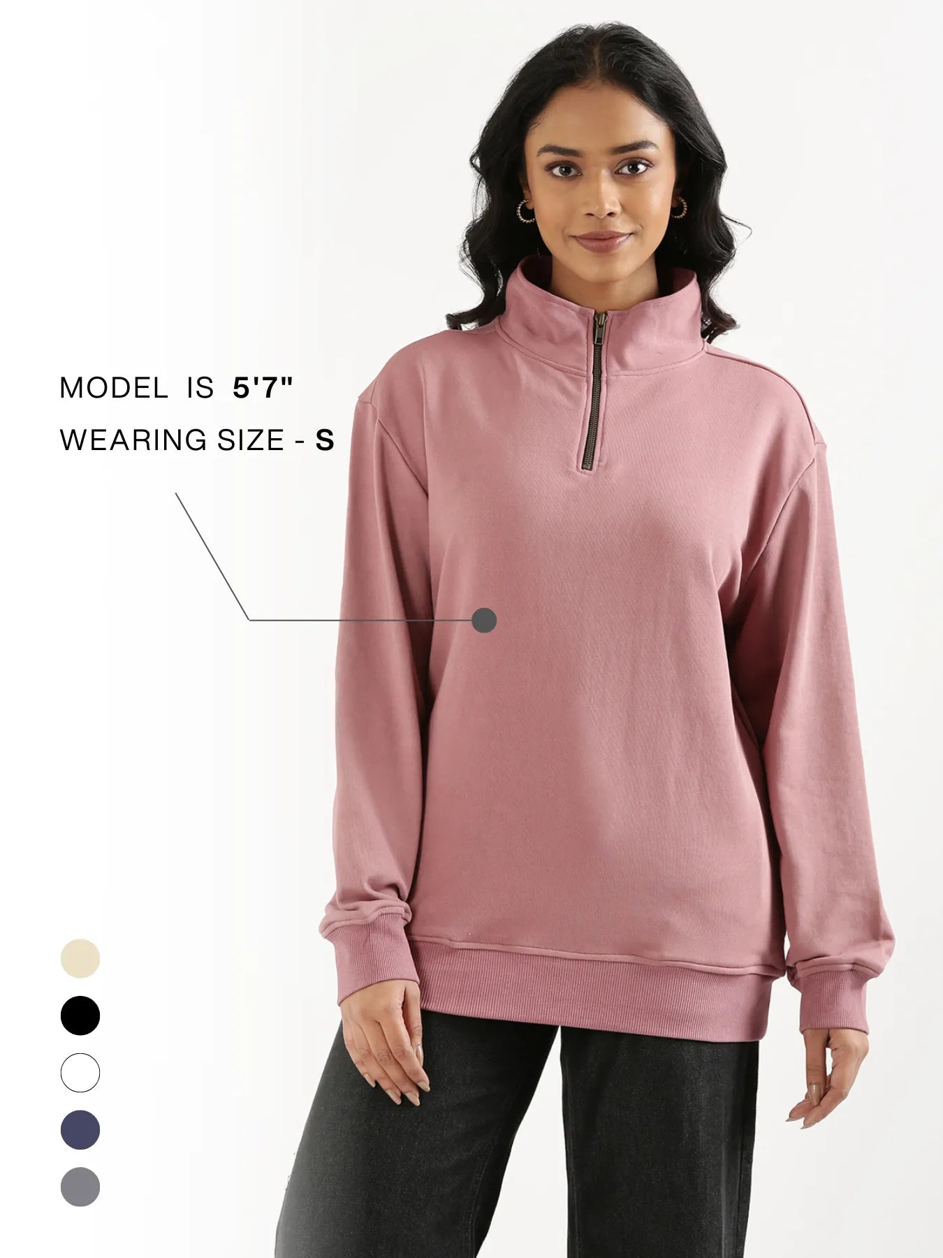 Unisex Rose Taupe Zip Neck Sweatshirt