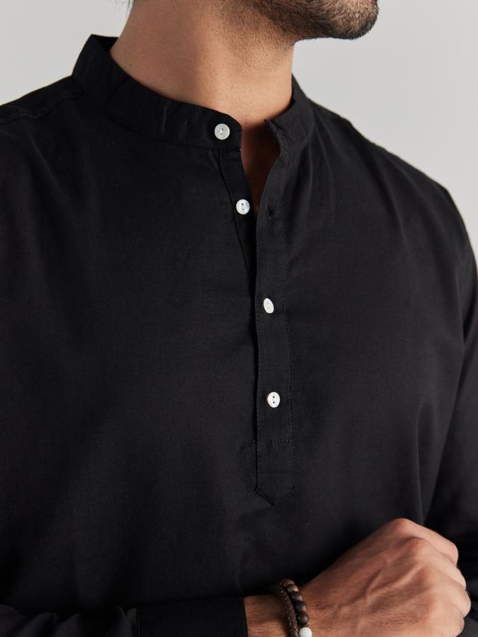 Black Airy Linen Short Kurta