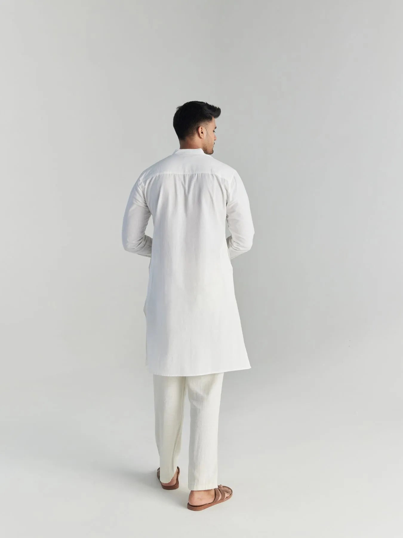 Men White Airy Linen Long Kurta