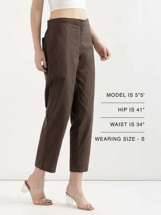 Women Dark Brown Airy Linen Straight Pants