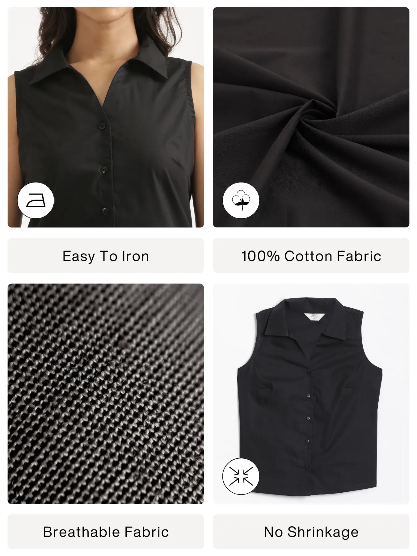 Women Black Better Cotton Sleeveless Shirt