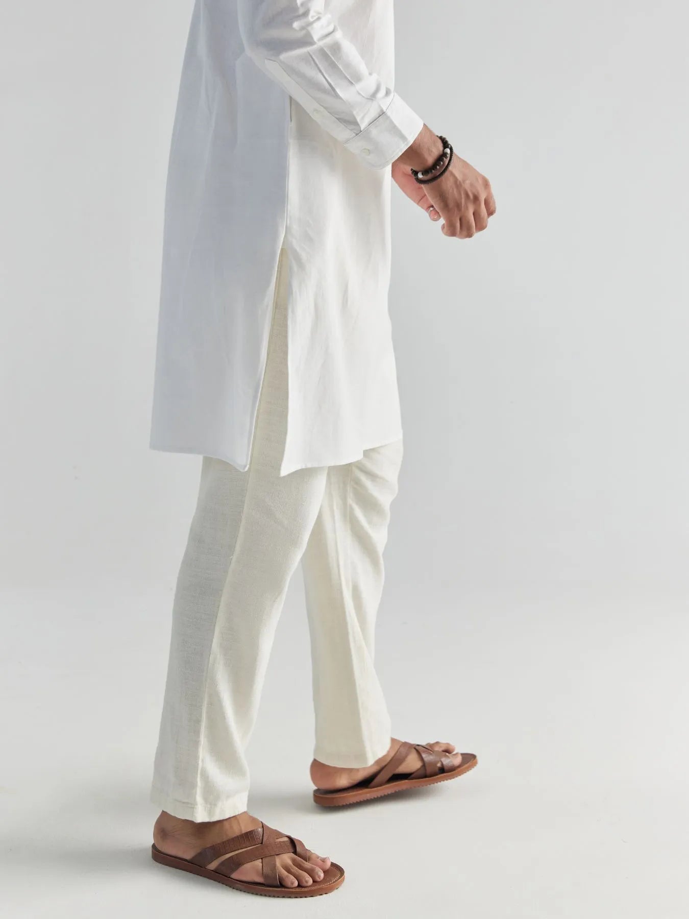 Men White Airy Linen Long Kurta