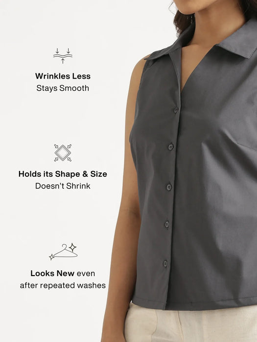 Women Dark Grey Better Cotton Sleeveless Shirt