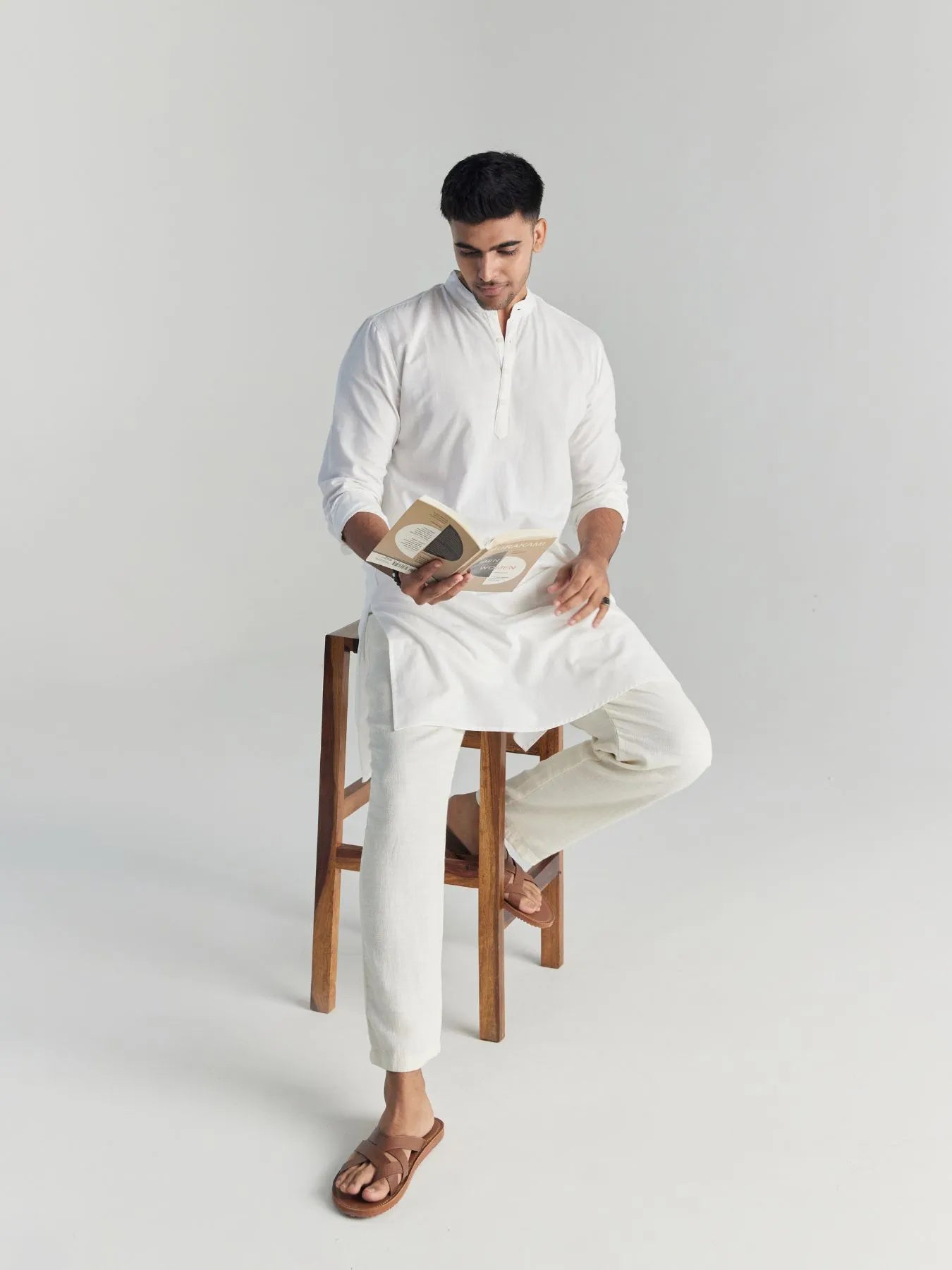 Men White Airy Linen Long Kurta